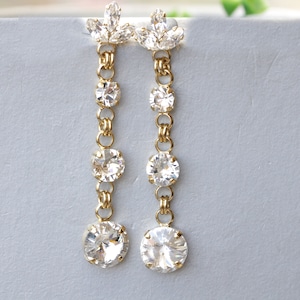 CRYSTAL BRIDAL LONG Earrings, Dainty Bride Earring,  Earrings, Gold Bridal Earrings,Bridesmaid Dangle Earrings,Wedding Chandeliers
