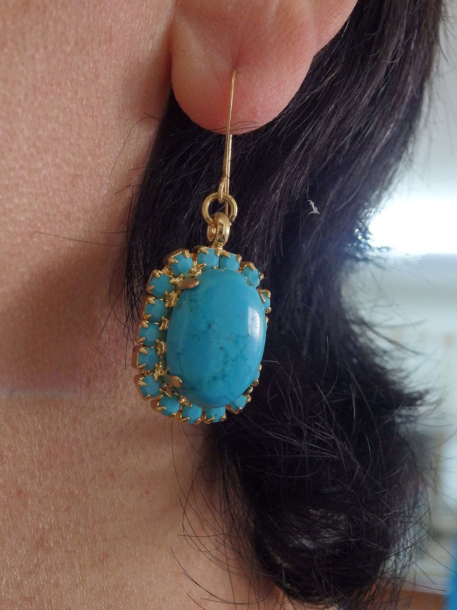 Large Genuine Turquoise Earring .turquoise Jewelry Estate Etsy