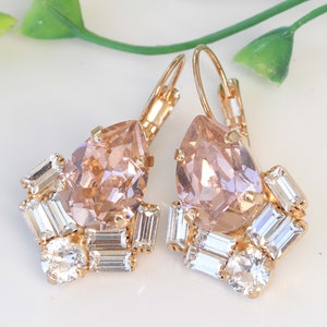 BLUSH EARRINGS, Blush Pink Dangle Earring, Gift For Bridesmaid, Vintage Earrings,  Crystals Drop Earrings, Bridal Earrings, Wedding