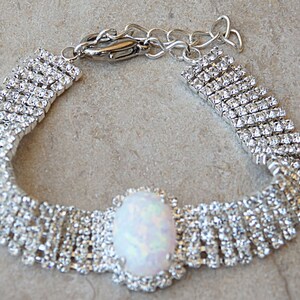 Bridal Wedding Bracelet, Opal Bridal Bracelet, White Opal Bracelet, Clear  Crystal Bracelet, Bridesmaids Jewelry, Opal Bracelet
