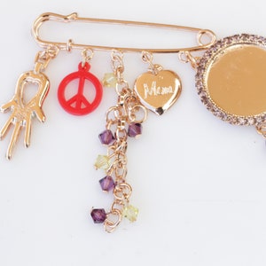 HAMSA BABY CARRIAGE Pin, Peace Sign Charm, Dangles Charms Brooch to Baby Carriage, Rose Gold Mom Heart Baby Carriage Pin, New Mother Gift