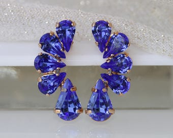 BLUE STUDS, Royal Blue Studs, Sapphire Stud Earring, Bridesmaids Studs,  Studs, Rhinestone Studs, Bridal Crystal Earrings, For Her