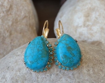 Pendientes románticos de turquesa en forma de lágrima, joyería de piedra natal de diciembre