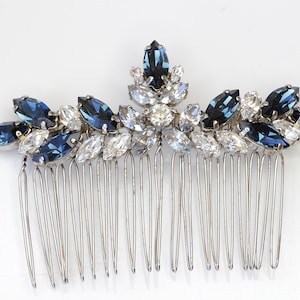 BLUE HAIR COMB, Hair Comb, Navy Blue Hair Comb, Wedding Large Comb,Statement Hair Veil Comb, Rhinestone Hair Comb, Dusty Blue Combs