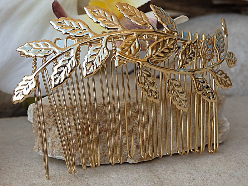 Wedding hair piece. Gold Hair Comb, Leaf Hair Comb, Metal hair comb. Hair Accessory, Leaf Headpiece, Bridal Leaf Comb, Bridesmaid hair image 3