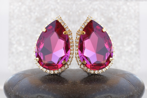 Stone and Crystal Earrings in Pink Stone and Crystal Earrings in Pink