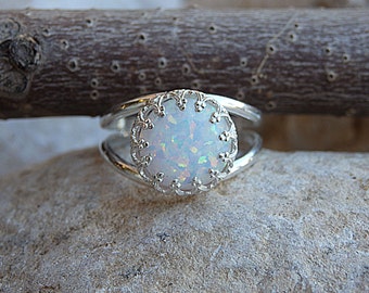 White Opal Ring, 925 Sterling Silver, October Birthstone