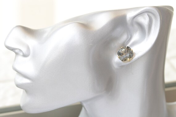 GRAY EARRINGS, Stud Earrings, Black Diamond Studs, Crystal