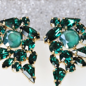 Emerald Earrings, Bridal emerald Earrings, Extra Large Earrings, Emerald  Earrings, Emerald Wedding Earrings, Green Crystal Studs