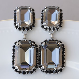 BLACK AND GRAY Earrings, Smokey Grey black diamond  crystal drop earrings, Long earrings, Silver earrings, Earrings For Black Evening Dress