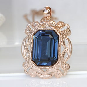 NAVY BLUE NECKLACE, Blue Navy Bridal Necklace,  Dark Blue Necklace,  Rose Gold Blue Necklace, Filigree Blue Necklace, Blue Topaz