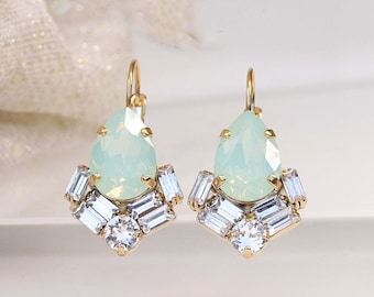 MINT EARRINGS, Mint Green Opal Drop Earring, Bridesmaid Earrings Gift, Mint Bridal Earrings, Spring Wedding Jewelry, Woman Jewelry