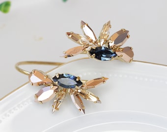 Blue Crystal Cuff Bracelet: Rose Gold Champagne Bridal Jewelry