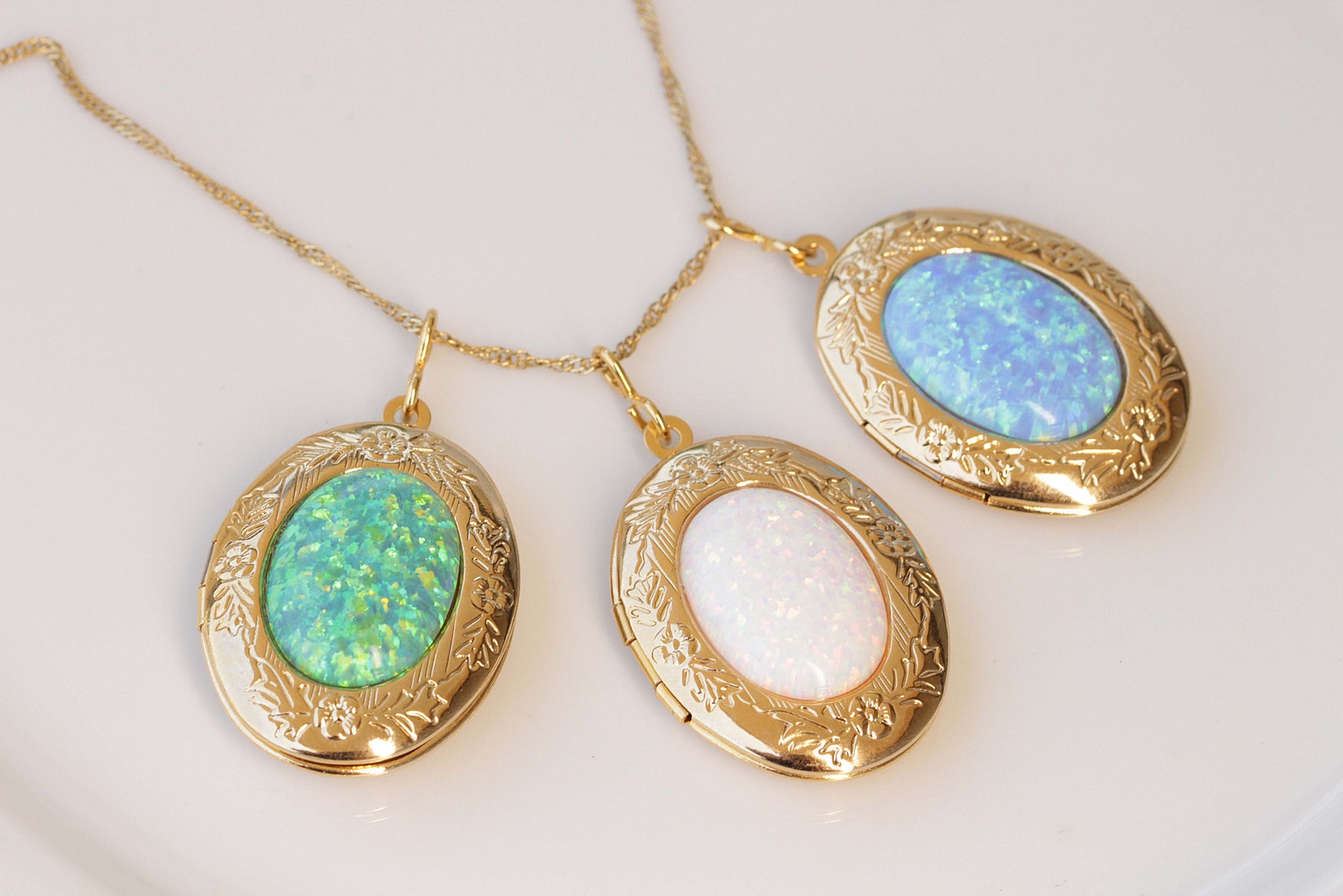 Opal Locket Necklace Choose Your ColorKeepsake Oval Etsy