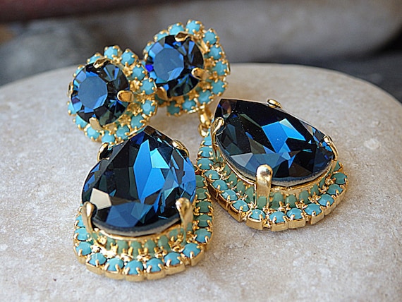 Navy blue crystal drop earrings – LoveYourBling-tmf.edu.vn