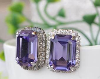 TANZANITE PURPLE EARRINGS, Stud Earrings,  Studs, Lilac Earrings, Purple Silver Earrings, Wedding Errings, Crystal Earrings