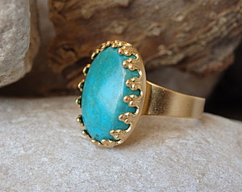 Adjustable Turquoise Ring, Oval Gold Ring with Turquoise Stone, Turquoise Statement Ring, Gold Turquoise Ring, December Birthstone Ring
