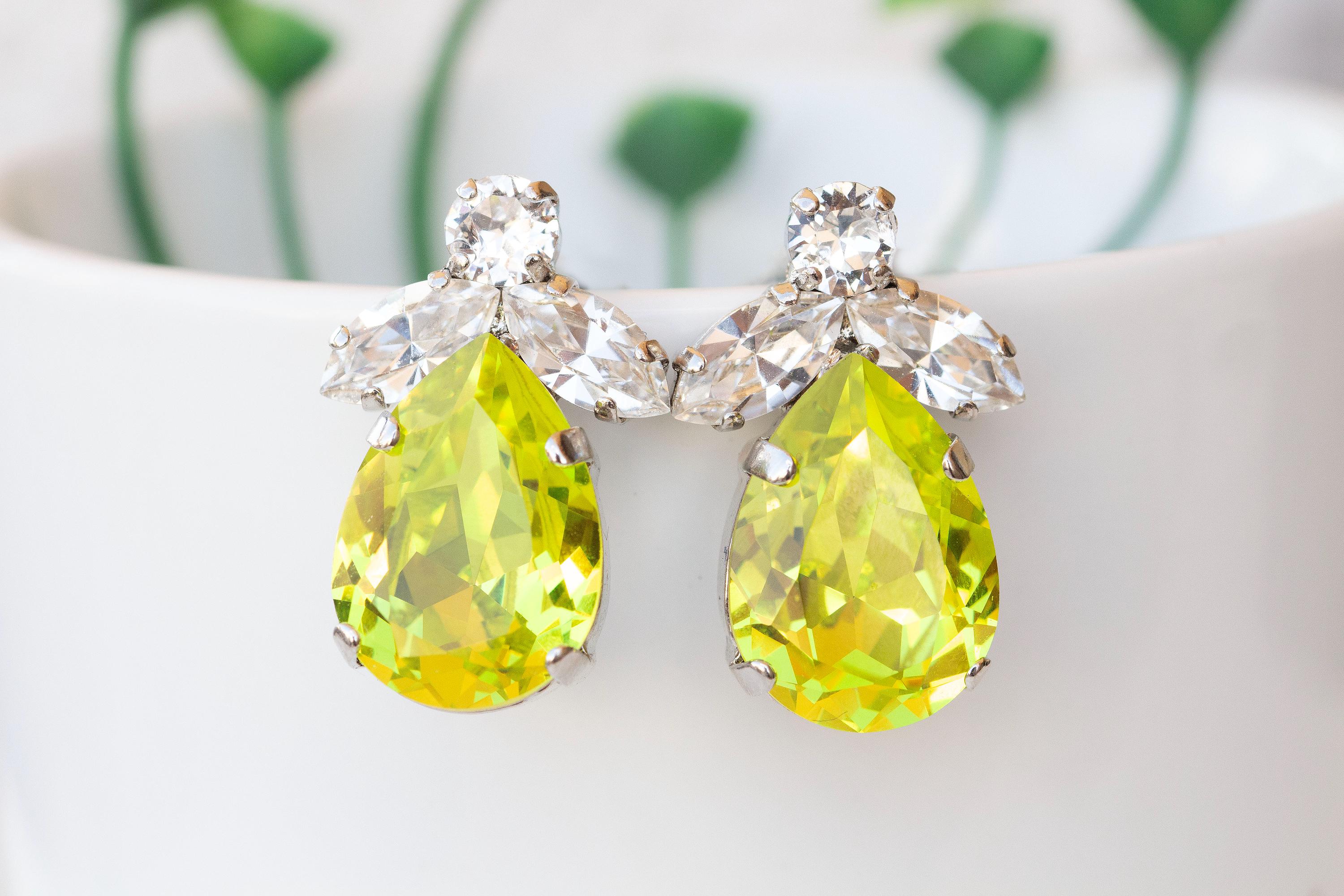 GREEN NEON EARRINGS, Green Yellow Large Stud Earrings, Christmas