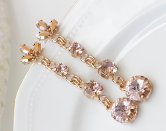 ROSE GOLD BLUSH Earrings, Blush Pink Earring,  Earrings, Vintage Rose Bridal Earrings,Bride Dangle Earrings,Wedding Light Morganite