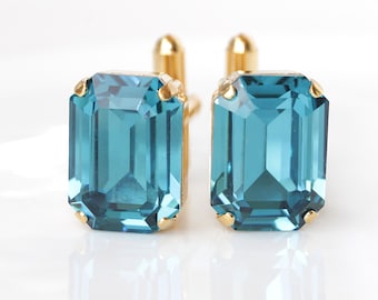 Gemelos de cristal turquesa azul: azul indicolita, regalo para novio