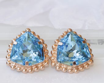 AQUAMARINE EARRINGS, Clip On Earrings, Something Blue, Woman Clip On Earrings, Light Blue  Earrings, Bridal Studs, Triple Earrings