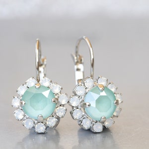 MINT Bridesmaid EARRINGS GIFT, Green Mint Earrings,  Drop Earrings, Gift For Her, Bridal Mint White Opal,Wedding Bridal Jewelry