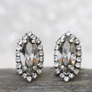 GRAY EARRINGS,  Stud Earrings, Bridal Bridesmaid Shower Gift Ideas, Smokey Grey Earrings, ,Black Diamond Earrings,Silver Gray Studs
