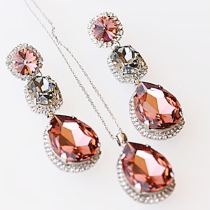 Blush Jewellery Sets, Bridal Jewelry Set, Bridesmaid Set, Gray Pink Jewelry Set, Wedding Set, Bridal Statement Jewelry, Evening Jewelry Set