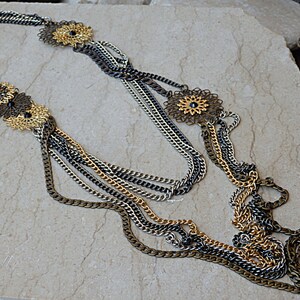 Multi Chain Necklace, Multi Layer Necklace, Flower Chain Necklace, Boho Multi Strand Necklace, 4 Colors Chain Necklace, Long Chain Necklace