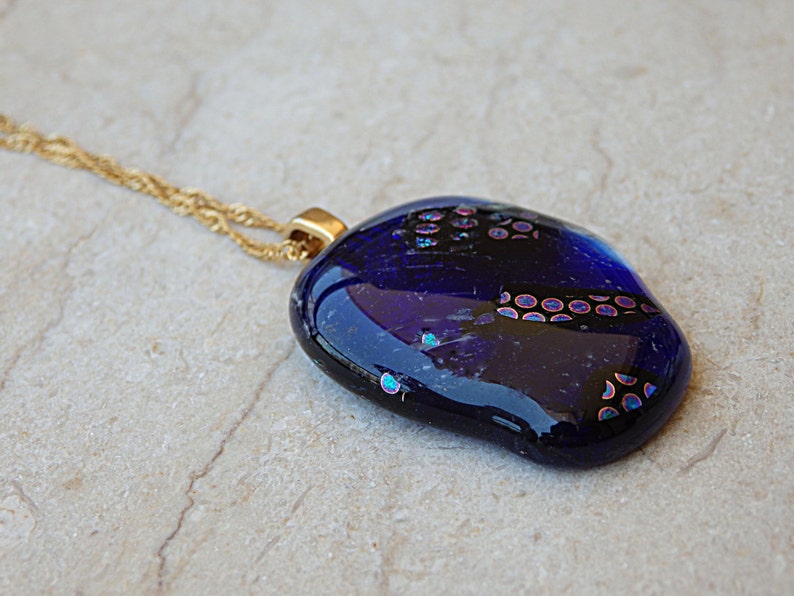 Artisan glass jewelry Organic necklace.Mother/'s Day Gift Handmade Glass Pendant Glass Necklace Blue Glass Necklace Fused Glass Jewelry
