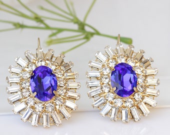 Sapphire Blue Crystal Statement Earrings, Bridal Gift