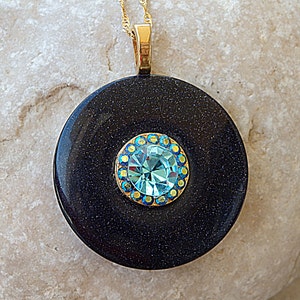 Dome necklace, Blue  and  Sandstone Necklace, Genuine stone necklace, Natural Sandstone Necklace, Women jewelry gift idea&#39;s for her