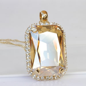 CHAMPAGNE  NECKLACE,  Bridal Necklace, Rectangle Pendant, Gold Champagne Large Necklace, Geometric Rose Gold Necklace,Jewelry Set