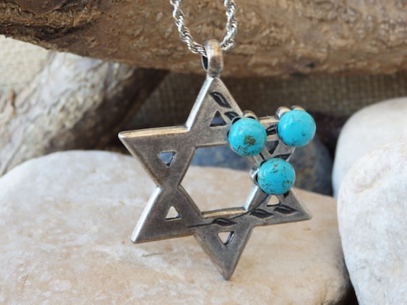Turquoise star of david necklace deals