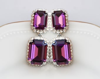 Amethyst Crystal Chandelier Earrings, Art Deco Bridal Jewelry