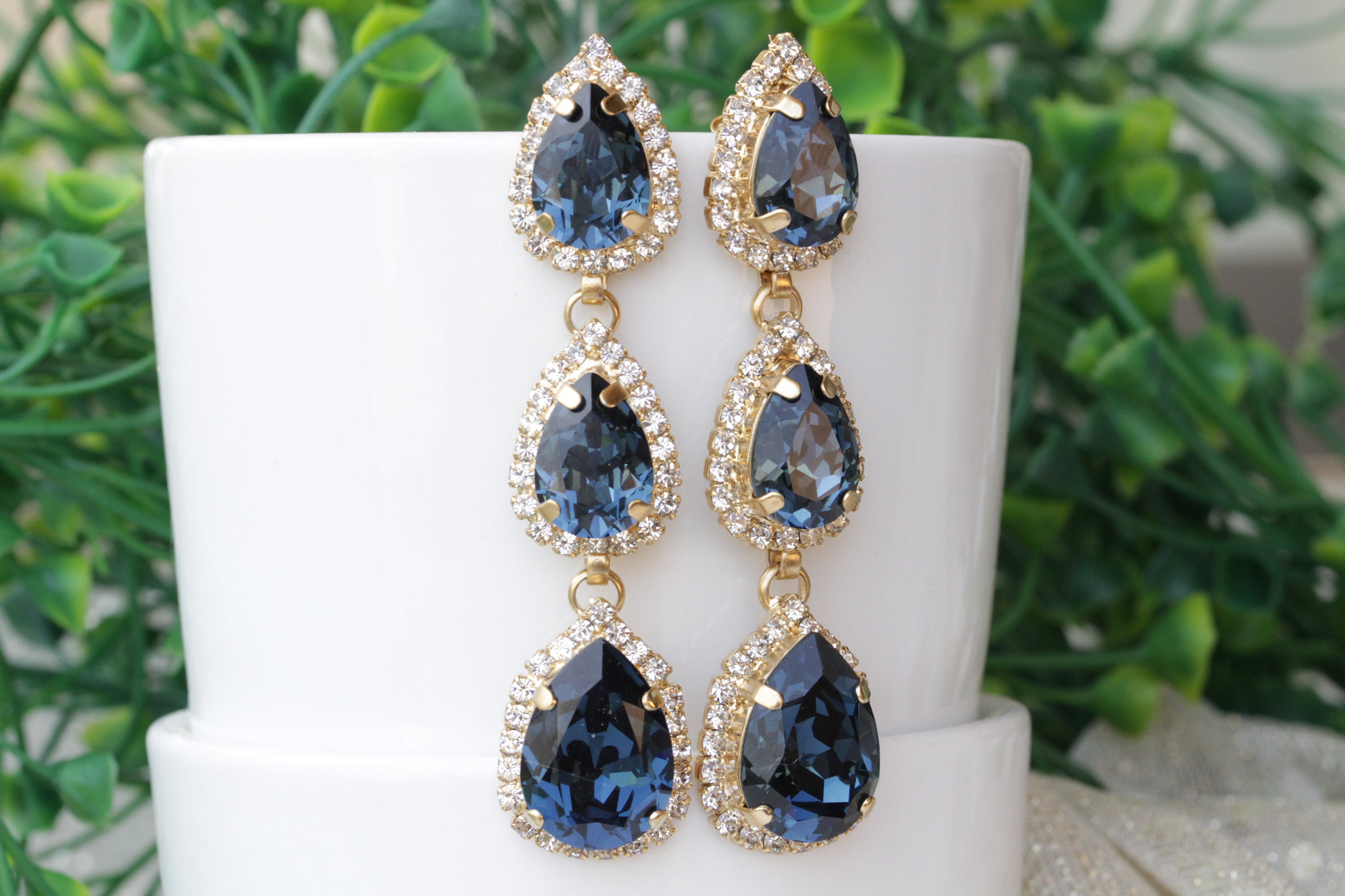 DARK BLUE EARRINGS Navy Blue Earrings Statement Navy Something