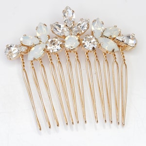 OPAL HAIR Comb, Bridal Hair Comb, White Opal headpiece, Crystals Hair Accessories, Leaf Hair Comb,Wedding Hair Jewelry,Small Comb, Cluster