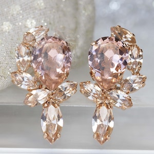MORGANITE BRIDAL EARRINGS, Crystal Earrings, Peachy Earring, Bridal Blush Earrings, Bridal Rose Gold Earrings, Vintage Champagne Earring