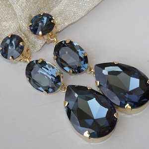 BLUE DROP EARRINGS,  Earrings, Navy Blue Earrings, Gift For Wife, Long Bridal Earrings, Classic Earrings, Dark Blue Earrings