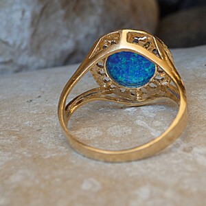Solitaire opal ring. Turquoise opal ring, Blue opal ring, Fire opal ring, Round gemstone ring, October birthstone ring, Gold filled ring image 3