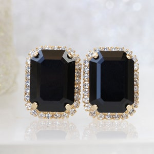 TACHES NEGROS, Clip negro dorado en pendientes, pendientes geométricos negros, pendientes de noche negros, joyas negras, regalo nupcial personalizado jet