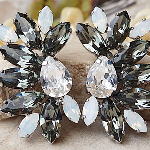 Gray Earrings, Big Stud Earrings. Prom Diamond  Earrings.  Elegant Crystal Stud Earrings. Cocktail Earrings. Bling Wedding Jewelry