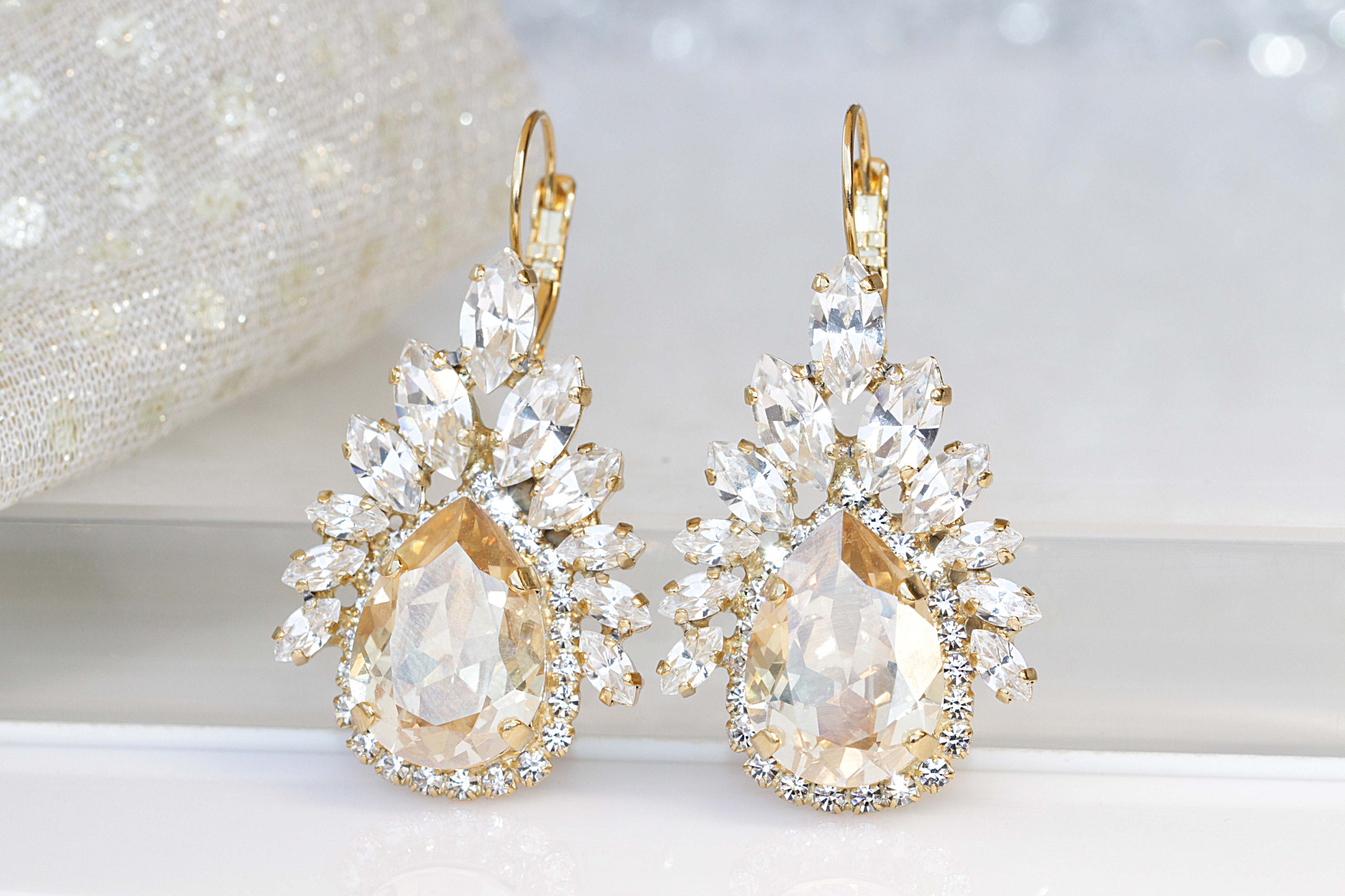 CHAMPAGNE Earrings Bridal Champagne Statement Earrings Crystal