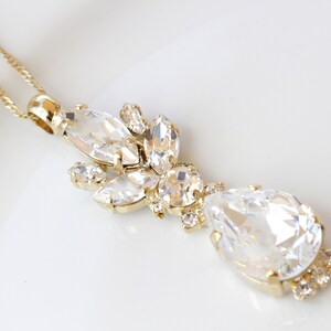 BRIDAL NECKLACE, Crystals Wedding Pendant,  Necklace, Pendant Earrings Jewelry Set For Brides, Gold Clear Crystals Woman Necklace