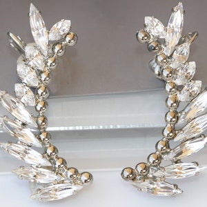 Bridal Earring Crawler, Silver Ear Sweeps, Ear Cuff Earrings With Sparkly  Crystals,Ear Climber,Trendy Stylish Earrings,Wedding Day