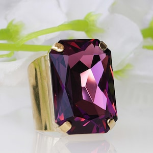 AMETHYST RING, Purple amethyst Ring,  Ring, Extra Large Cocktail Ring, Big Stone Ring, Statement Ring,Emerald Cut Ring, Chunky Ring