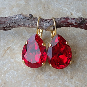 PLAIN RUBY EARRINGS, Gift For Bride, Earrings For Her, Teardrop Earrings, Red ,Red Bridesmaid, Crimson Earrings,Red Silver Earrings