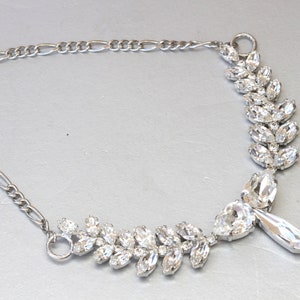 FORMAL CRYSTAL NECKLACE,  Bridal Necklace, Wedding Jewelry, Statement Cluster Necklace, Bride Silver Leaves Necklace,Gift For Woman