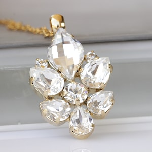 CLEAR CLUSTER PENDANT, Wedding Necklace,  Pendant, Bridal Jewelry, Sparkly Necklace, Gold Crystal Necklace, Necklace For Bride