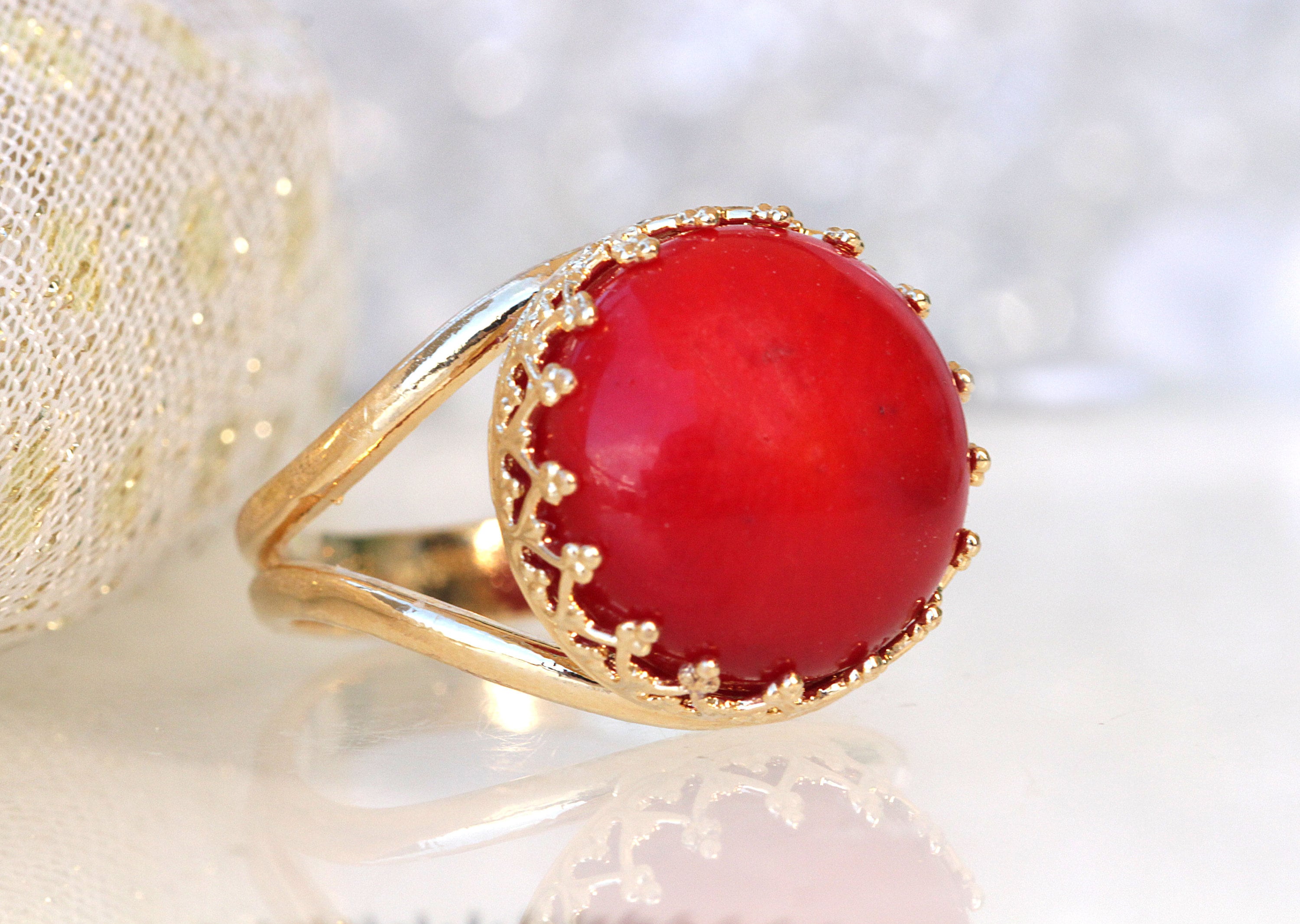 WT-MPR055 Exaggerated Multi-Element Gold Plating Red Coral Pearl Design  Female Ring Cocktail Party Finding - AliExpress